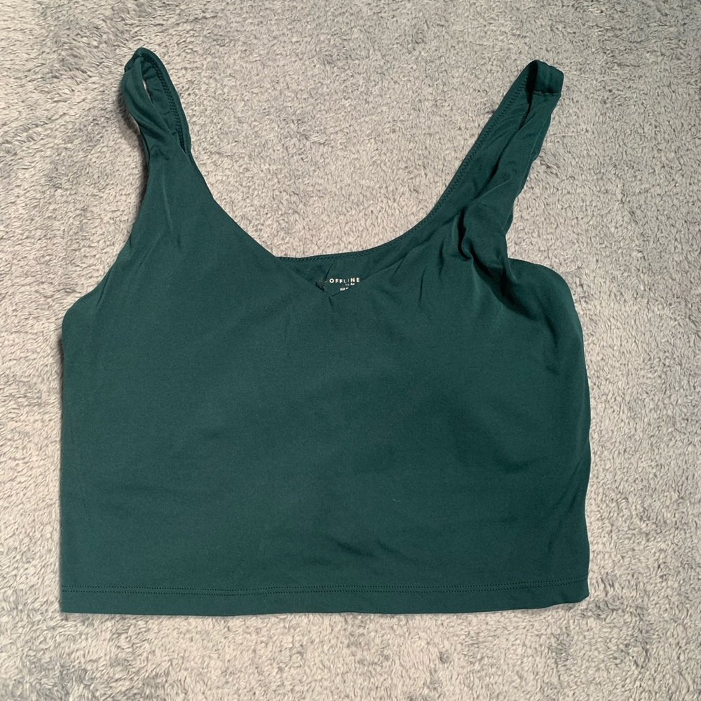 Aerie offline real me Green cropped Top with built in bra large - Picture 1 of 9
